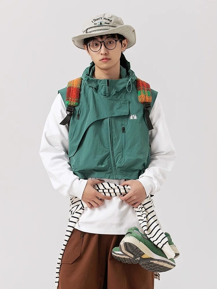 سترة قصيرة بدون أكمام على الطراز الياباني للرجال والأزواج، سترة متعددة الوظائف على الطراز الجبلي، ربيع وأسلوب - Image 2